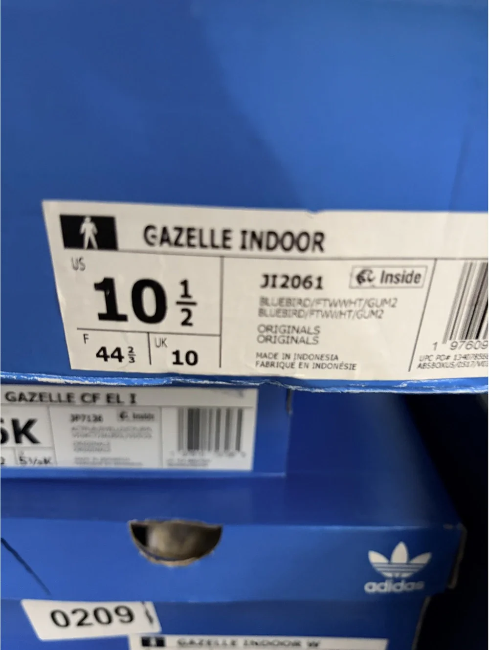 Adidas Gazelle Indoor Blue Suede Sneakers Size 10.5 with White Stripes and Gum S